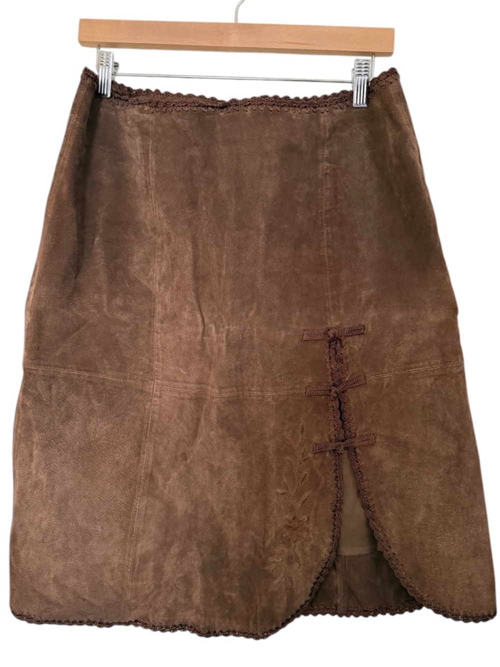 Suede Essentials VTG Vintage Brown Suede Midi Skirt Size 12 Boho Bohemian